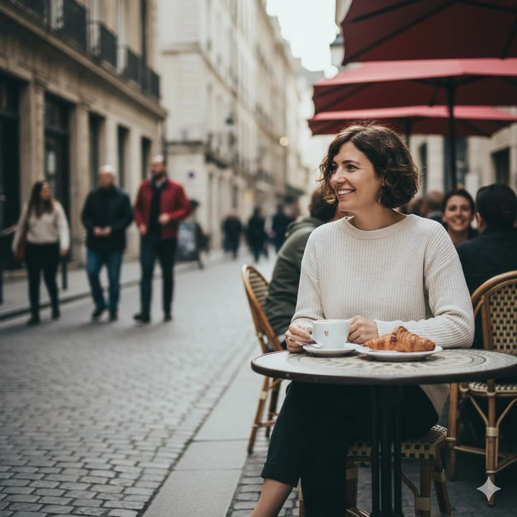 Solo traveler enjoying time alone at a cafe while traveling