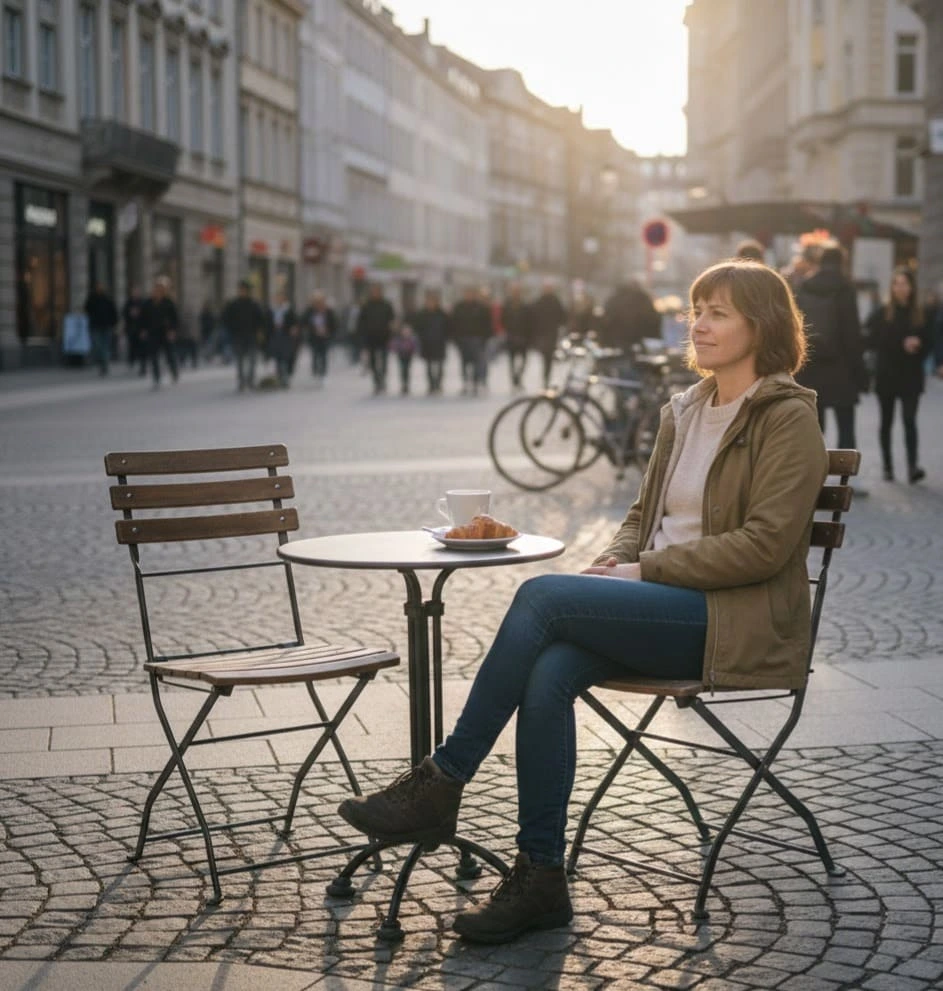 Solo traveler enjoying time alone at a café