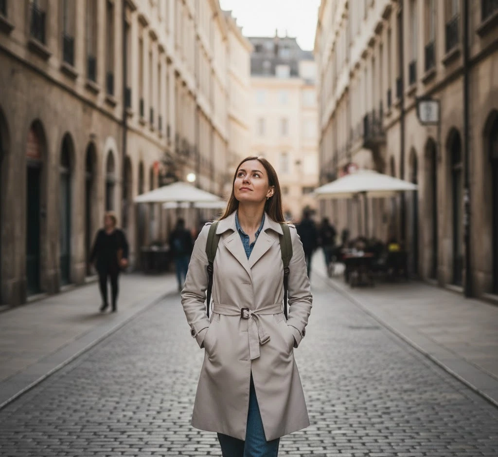 Solo traveler exploring a city alone