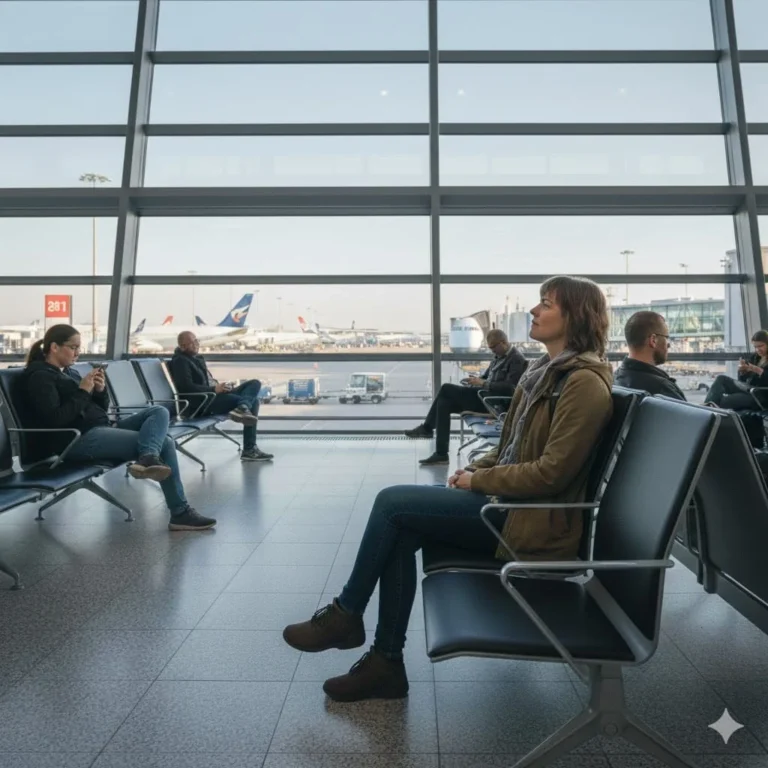 Solo traveler standing alone at an airport thinking about travel fears