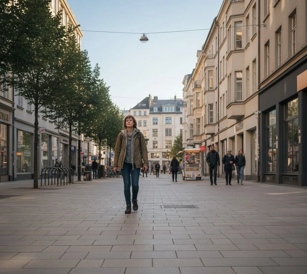 Solo traveler walking alone in a city for the first time