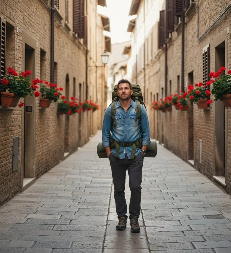 Solo traveler walking alone in a foreign city