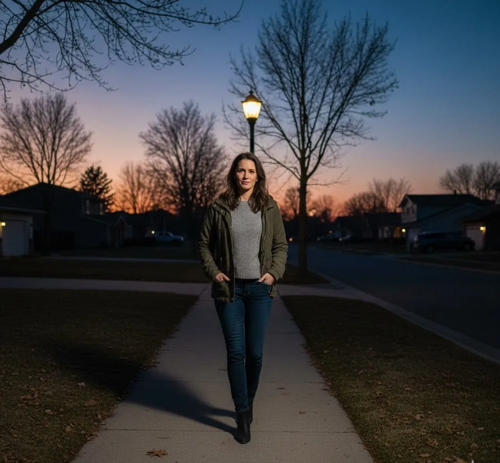 Solo traveler walking alone with calm confidence