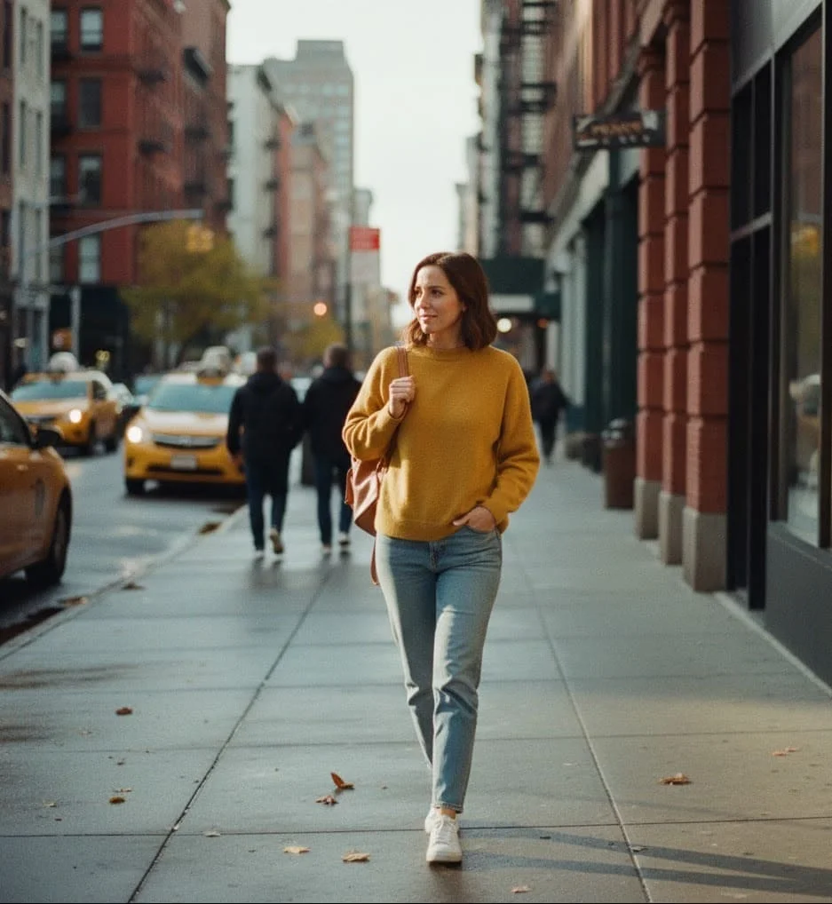 beginner solo traveler walking alone in city