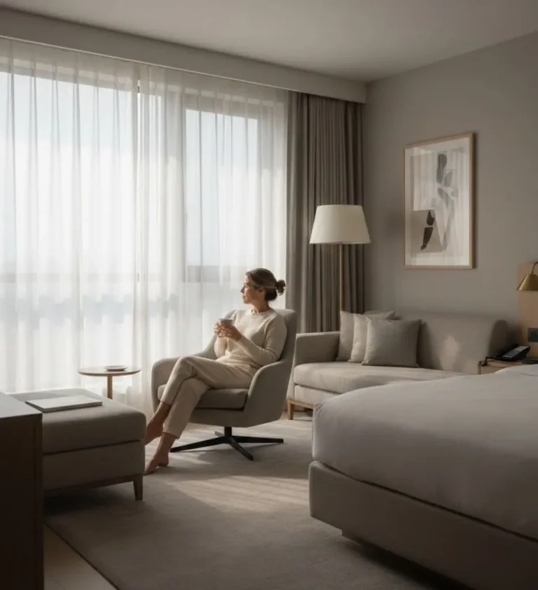 solo travel for beginners sitting alone in hotel room