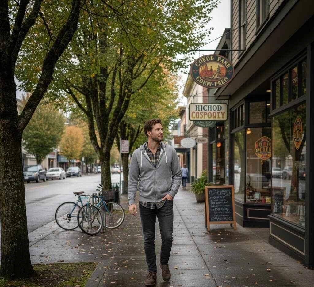 Solo traveler enjoying a cafe in Portland Oregon