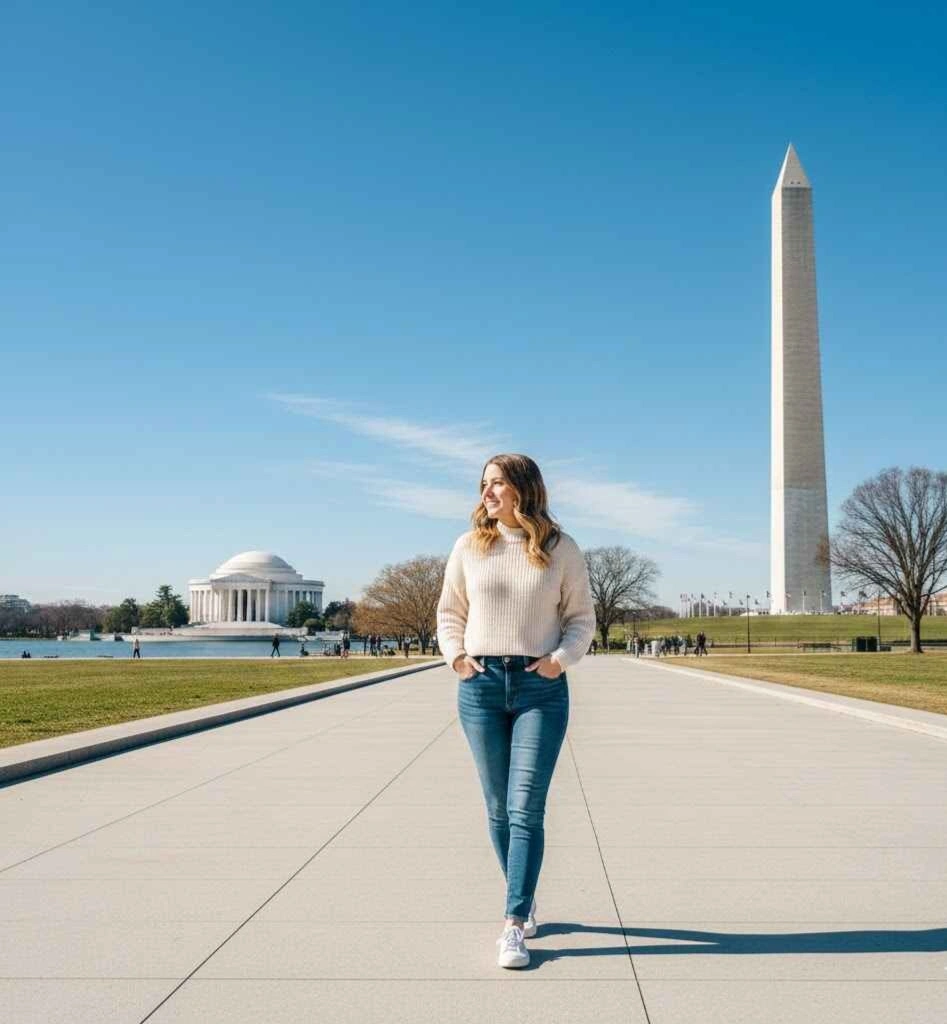 Solo traveler exploring Washington DC landmarks
