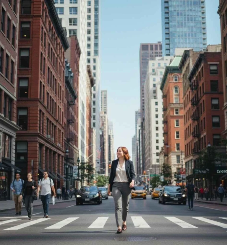 Solo traveler exploring a city in the United States