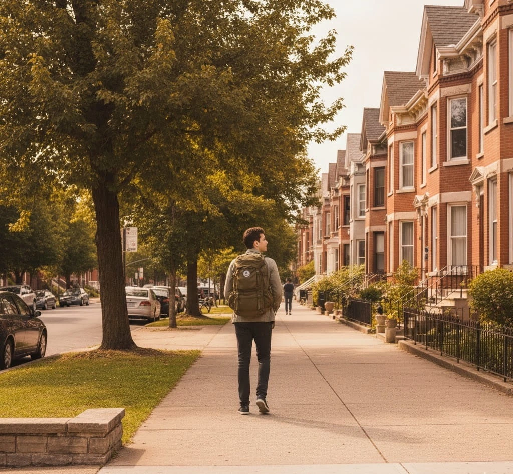 Solo traveler reflecting on an affordable trip in the US