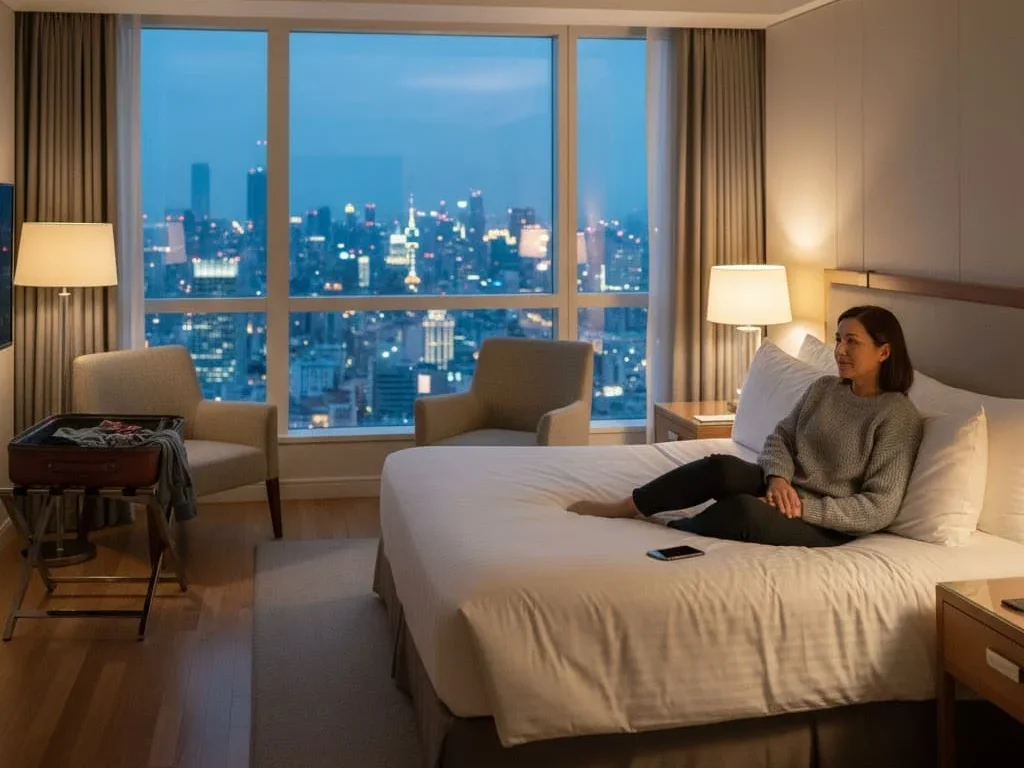 Solo traveler staying in a private hotel room instead of a hostel