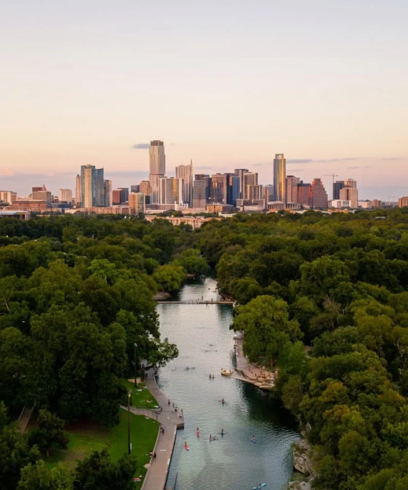 Austin Texas skyline with river for solo travel