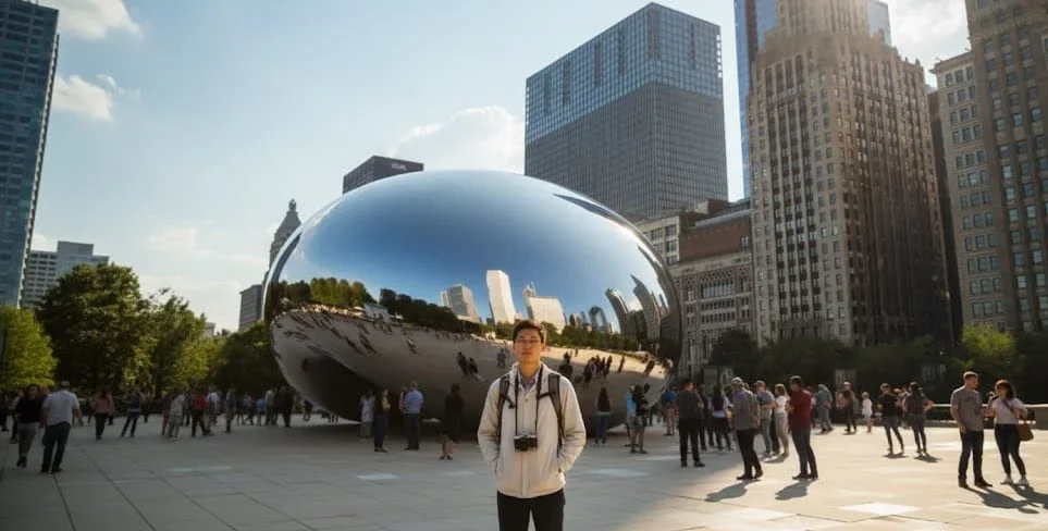 Chicago solo travel near Cloud Gate