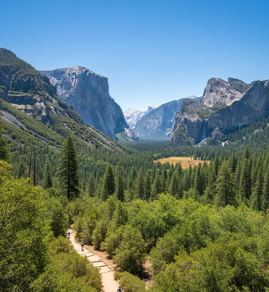 Daytime hiking trail in Yosemite National Park