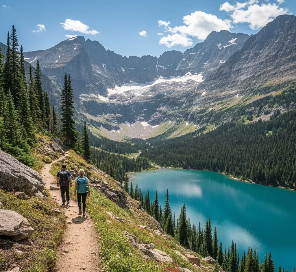Mountain trail with lake view