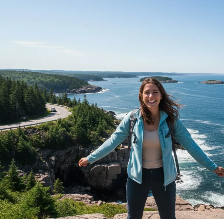 Solo traveler at Acadia National Park in the US