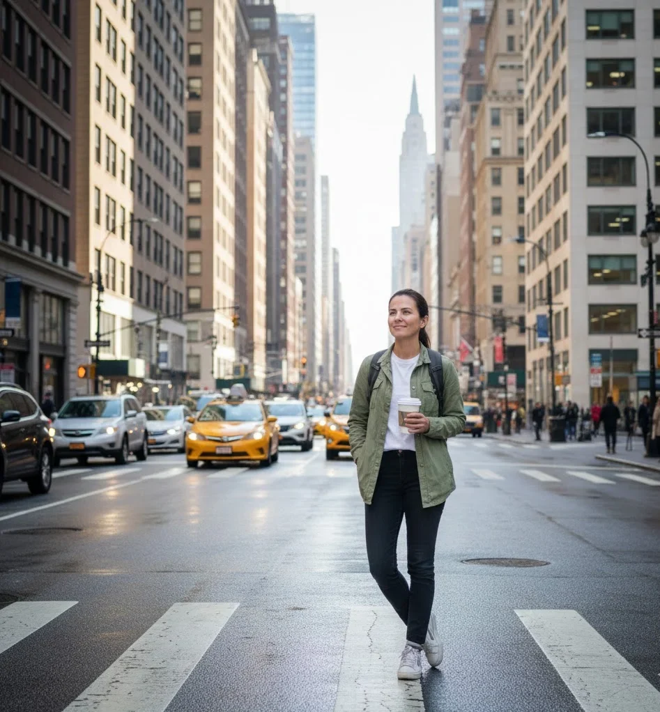 Solo traveler enjoying a city break in New York City