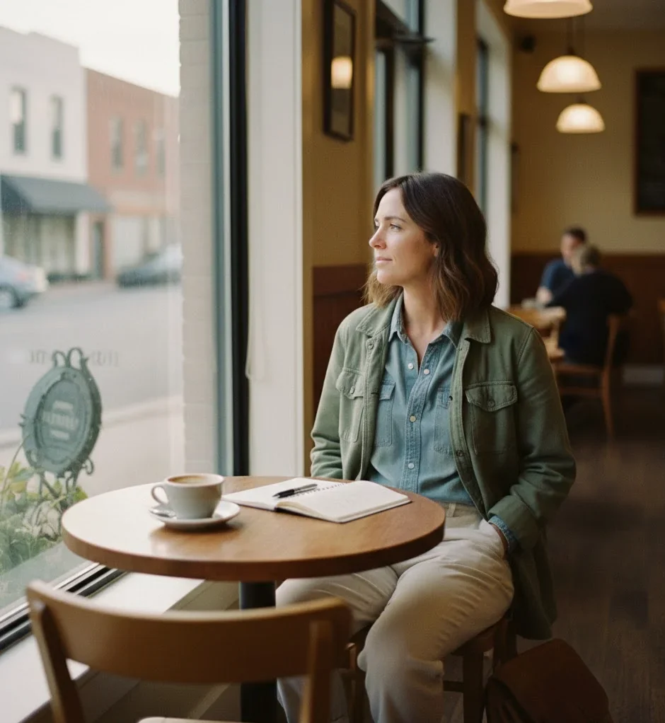Solo traveler enjoying a quiet coffee break during a relaxing solo vacation