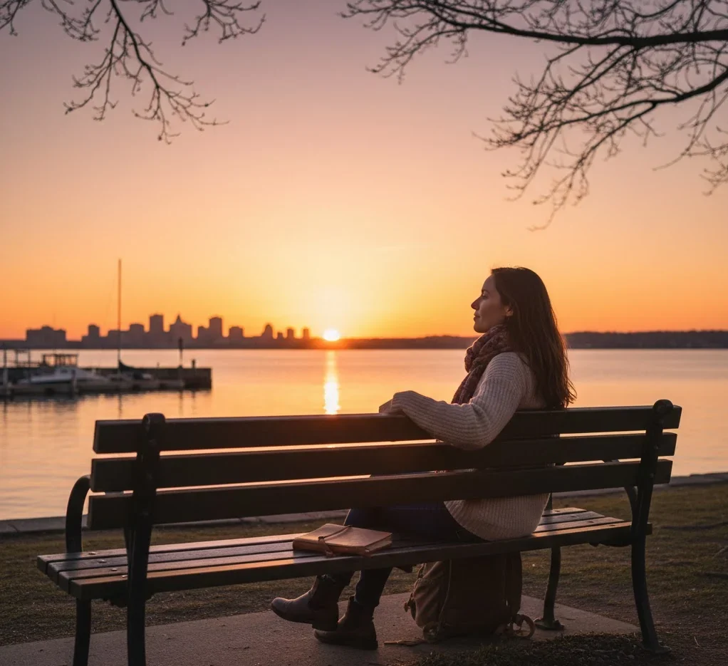 Solo traveler enjoying a quiet moment during an East Coast trip
