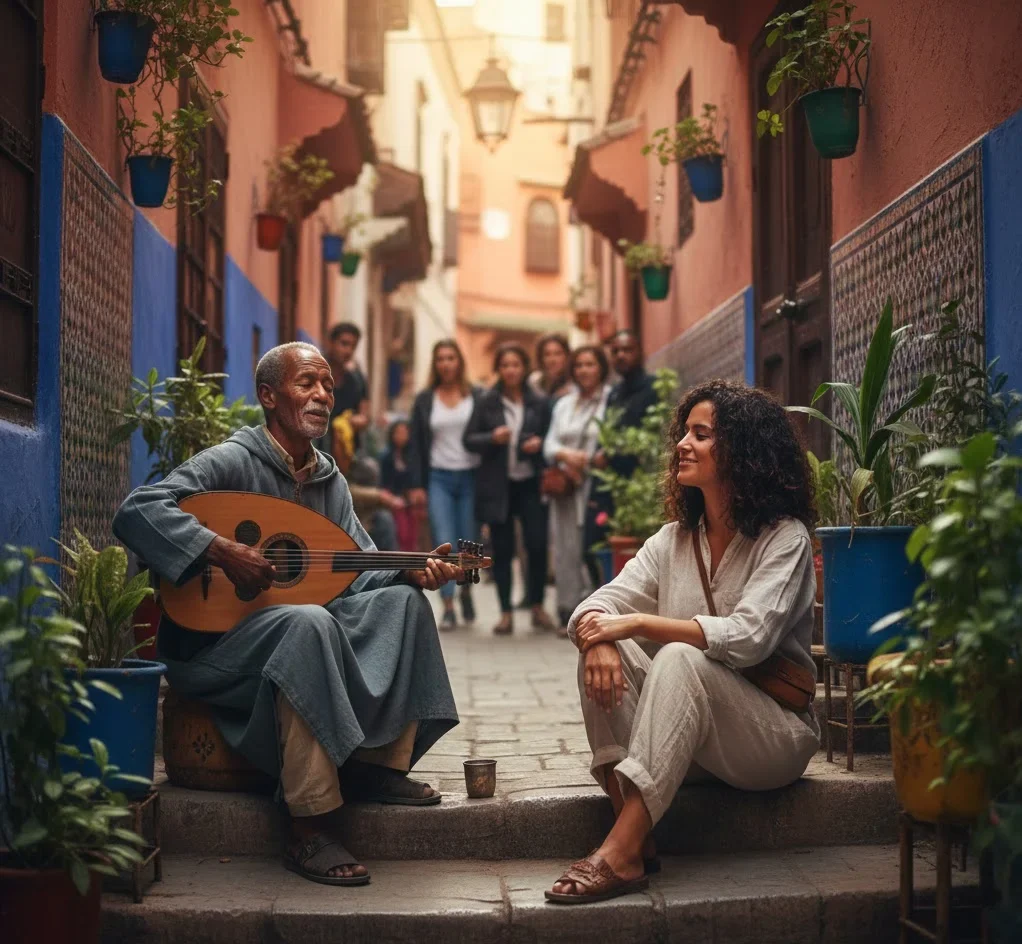 Solo traveler enjoying local culture in Morocco