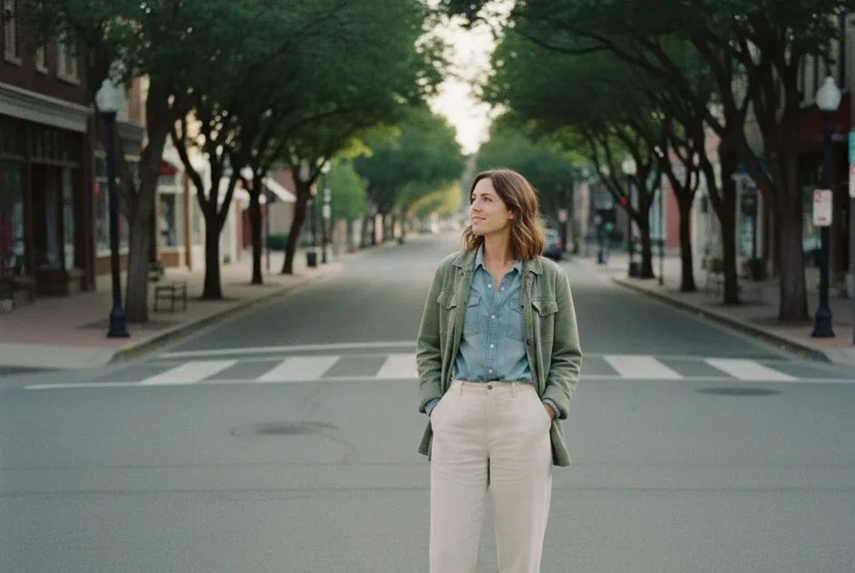 Solo traveler exploring a calm walkable city in the US
