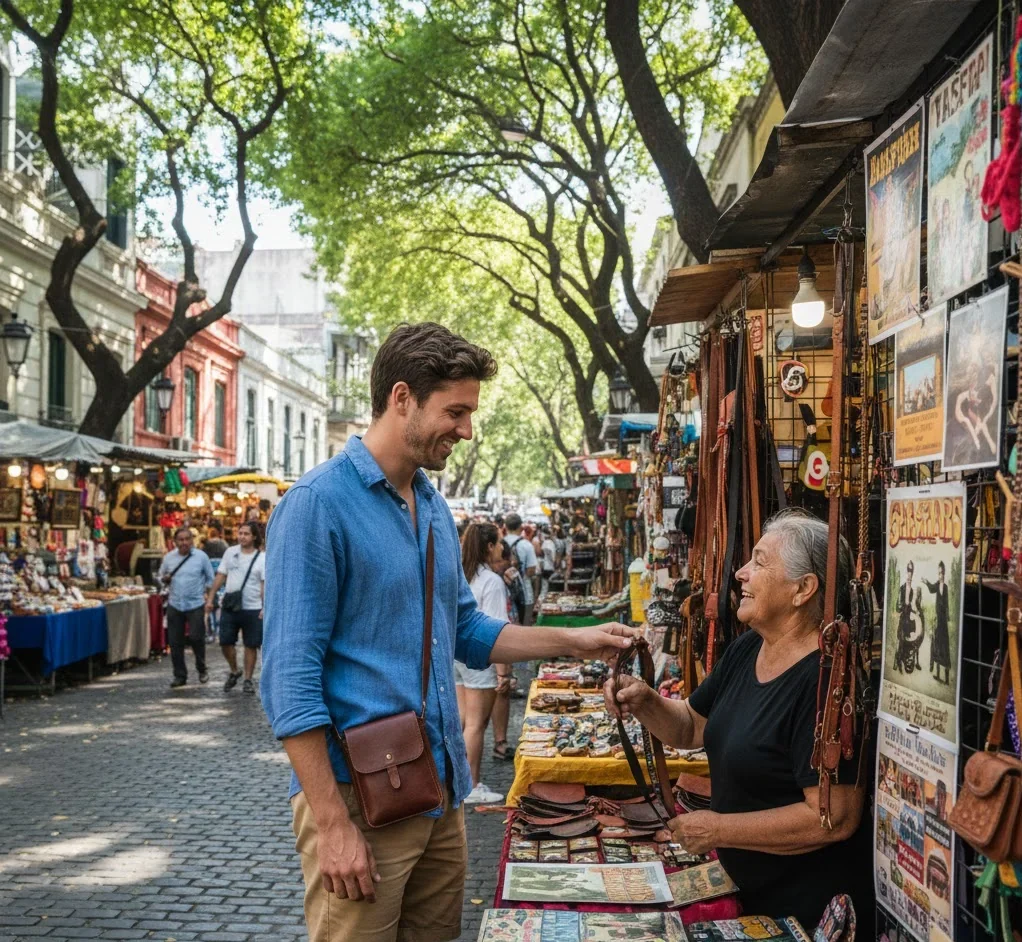 Solo traveler exploring a local market in Buenos Aires, Argentina