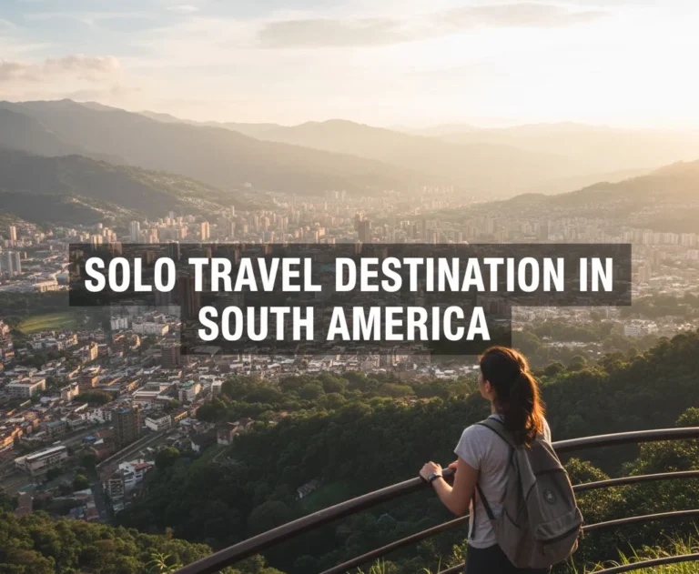 Solo traveler overlooking Medellín city during a solo trip in South America
