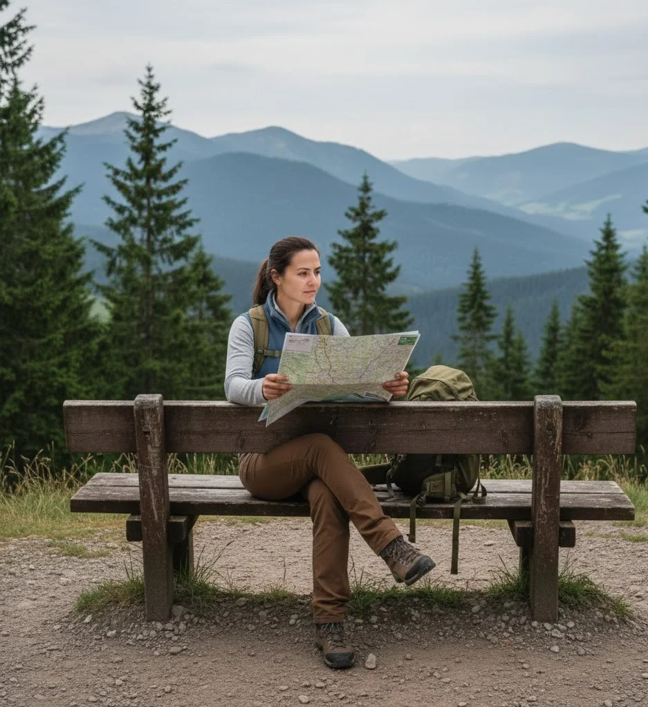 Solo traveler planning a short adventure trip in nature