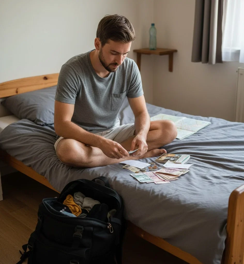 Solo traveler planning daily travel costs in Asia