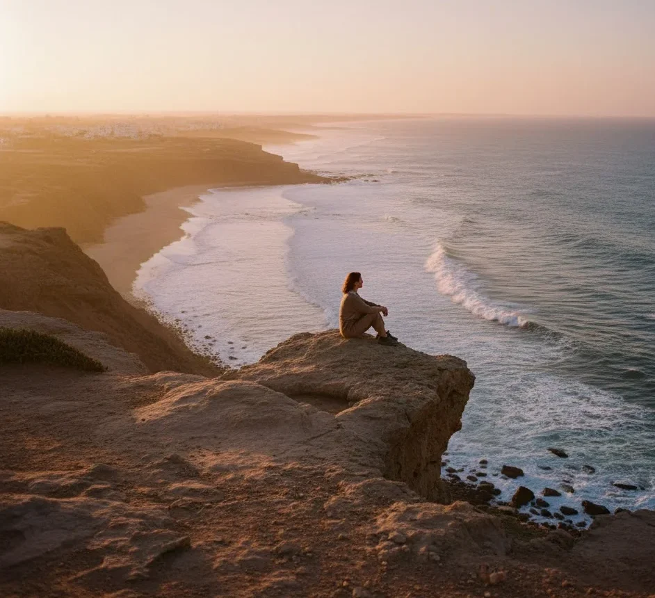 Solo traveler reflecting on journey along the African coast