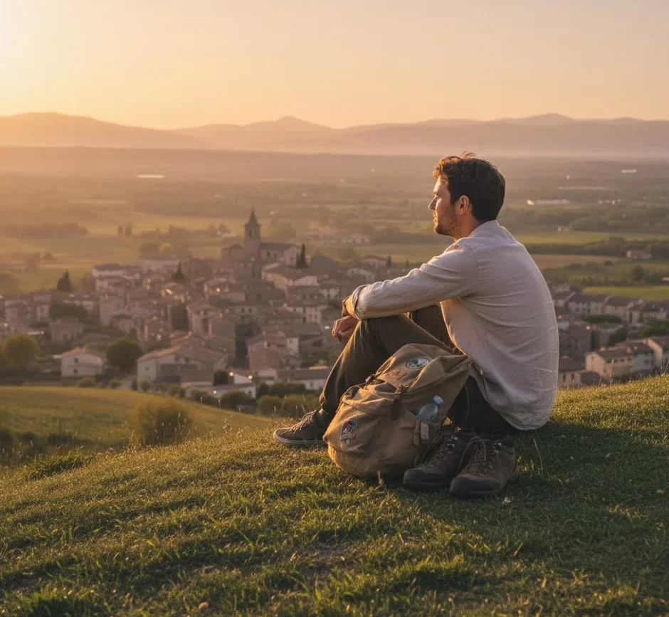 solo traveler reflecting on a budget travel experience