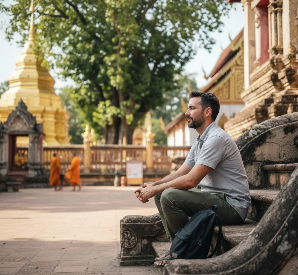 solo-traveler-resting-temple-chiang-mai