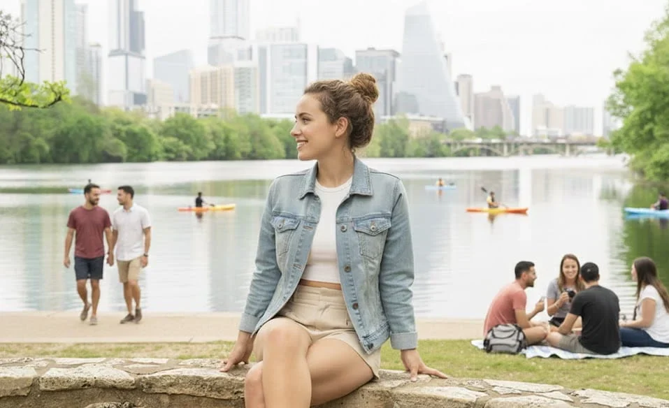 traveler relaxing in a walkable US city