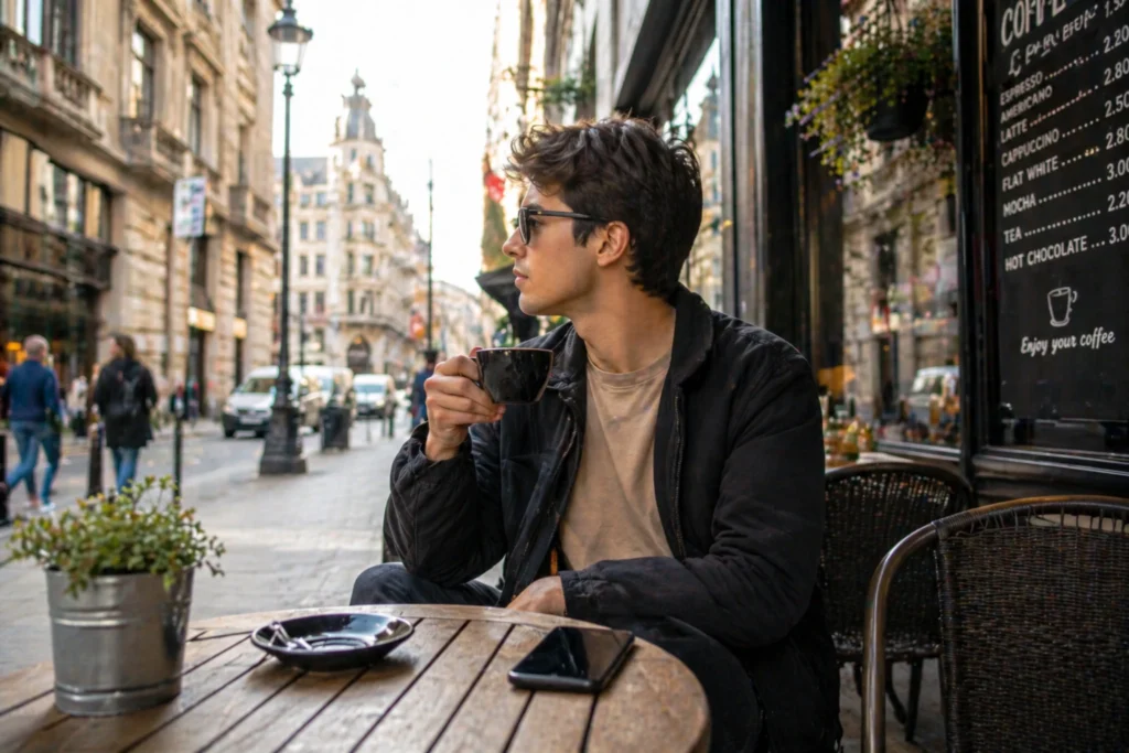 solo-traveler-sitting-at-coffee-shop-exploring-new-city-surroundings